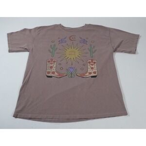 Golden‎ Hour Graphic Tee Women M/L Mauve Stay Wild Cowboy Boots Western Boho Top